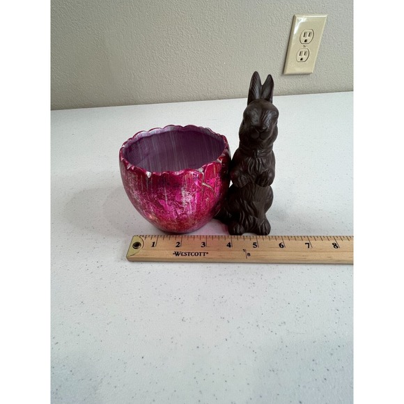 Home Decorative Easter Ceramic Chocolate Bunny Rabbit With‎ Foil Egg Figurine - Picture 7 of 9